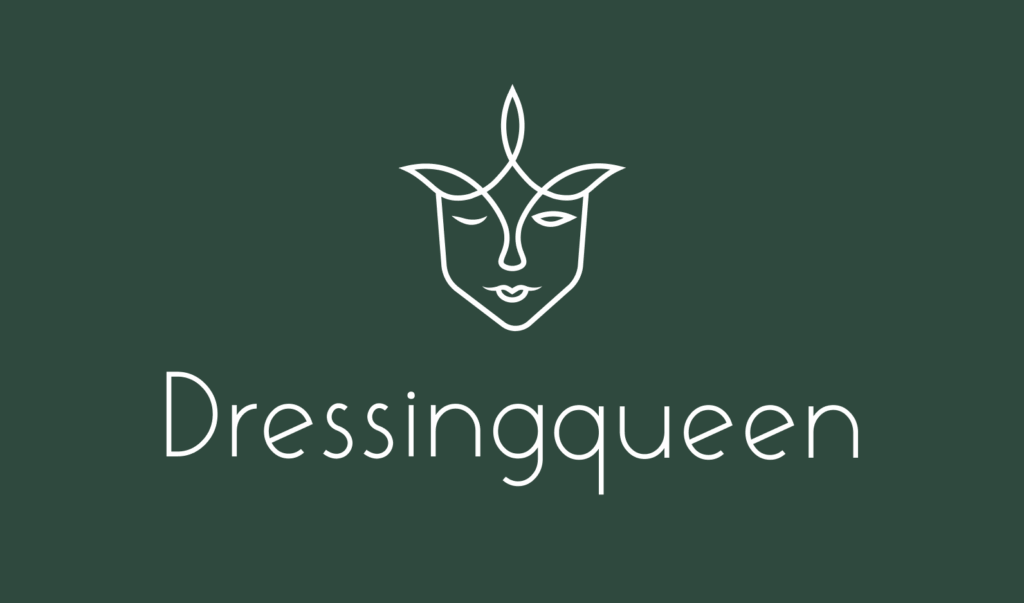 Dressingqueen Logo mit stilisierter Krone und Gesicht – elegantes Markenlogo gestaltet von Julia Strauch, Grafikdesignerin aus Heidelberg.