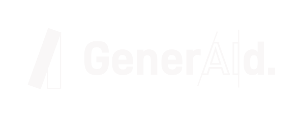 Logo von GenerAid in weißer Schrift auf schwarzem Hintergrund mit grafischem Element.